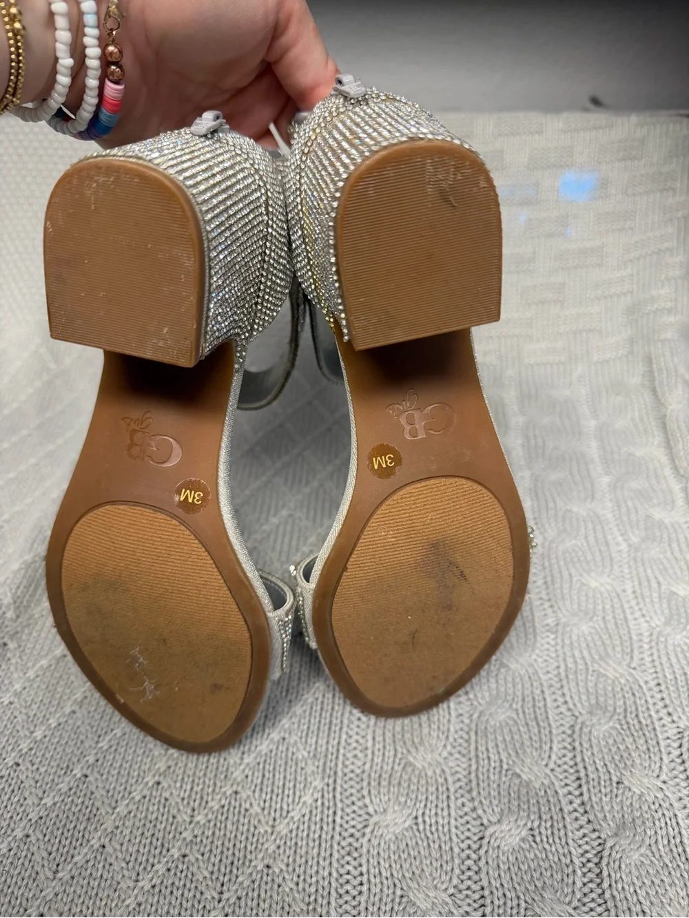 GB girls Silver Rhinestone Ankle Strap Dress Sandals